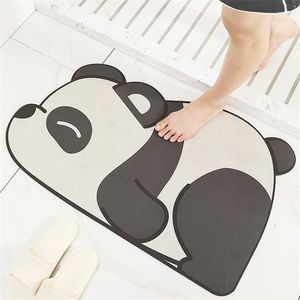 Cartoon Panda Bath Mat Nappa Leather Quick Absorbent Foot Pad Toilet Shower Room Non-slip Door Light and Soft Bathroom Rug 220504