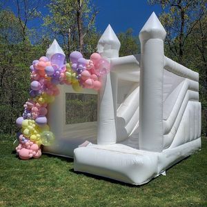 White Wedding Bounce House Uppblåsbart hoppslott med rutschkana studsare månehoppslott för vuxna och barn ingår blåsfri båt