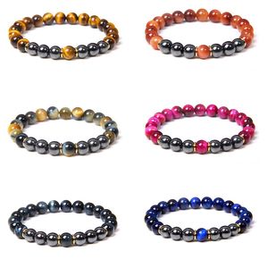 Handmade Natural 8mm Energy Stone Beaded Strands Elastic Charm Bracelets For Men Women Lover Sports Jewelry