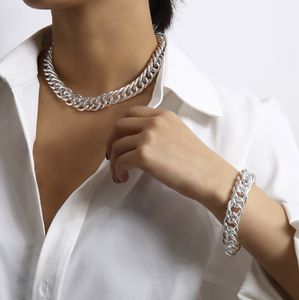 Große kubanische Gliederkette, Halsband, Halskette, Armband, Fußkettchen-Set für Damen, 2022, neue Mode, Gold, Silber, Hip Hop, Grunge, Punk, Rock, Schmuck, ästhetische Accessoires, Partygeschenke