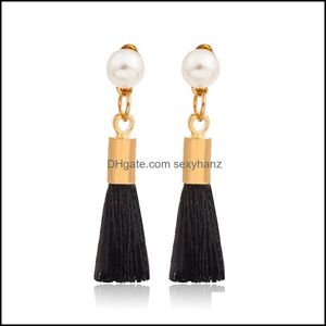 Charm Bohemian Long Tassel Dangle Earrings For Girl Red White Silk Fabric Pearl Stud Earring Fashion Jewelry Drop Delivery 2021 Sexyha Dhbib