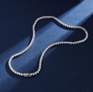 Anh￤nger Halsketten Real 4mm mit GRA 925 Sterling Silber Moissanit Tennis Halskette Frauen M￤nner Kette fein Schmuck Halsklege
