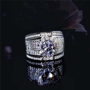 Häpnadsväckande handgjorda bandringar Modesmycken 925 Sterling Silver Populära rundskurna Vit Topaz CZ Diamant Hela Ädelstenar Vigselring Present