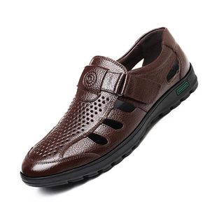 S Men Summer Summer Sandals Leather Top Layer Top Cowhide Beach Shoes Male Slick Sleipers Treasable Relippers for Mensandals Caual Shoe Slipper Andal