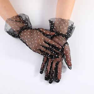 Kısa şeffaf tül eldivenleri düğün gelin elbise eldivenleri moda beyaz siyah nokta şeffaf gelin kadın eldivenleri