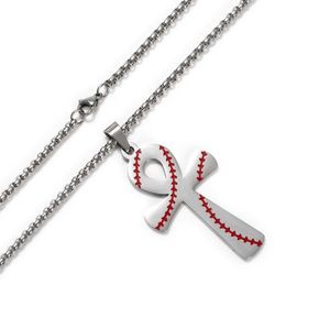 Collectable Sport Accessories 9pcs styles baseball cross flat hollow-carved round Jesus Stainless Steel Women and Men Bible Verse Necklace Christian