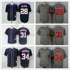 Film Mitchell und Ness Baseball Vintage 28 Jayson Werth 31 Max Scherzer 34 Bryce Harper Jersey Ed Atmungsaktive Sport Verkauf Hohe Qualität