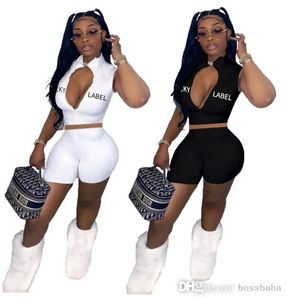 Sexy Suit Summer Women Tracksuits 2023 New Embroidery Letter Zipper Short Sleeve Sports Two Piece Set Nightclub 589