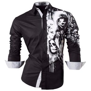 Sportrendy homens camisas vestido casual moda manga longa slim apto elegante crânio impressão tatuagem jzs047 220322