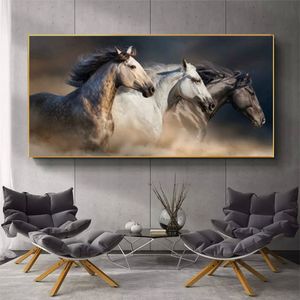 Svartvit Running Horse Canvas Art Animal Paintings Wall Art Affisch och tryck Väggbilder för vardagsrumsheminredning