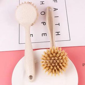 Long Handle Pot Brush Kitchen Pan Dish Bowl Washing Cleaning Tools Portable Wheat Straw Household Clean Brushes BBE13998