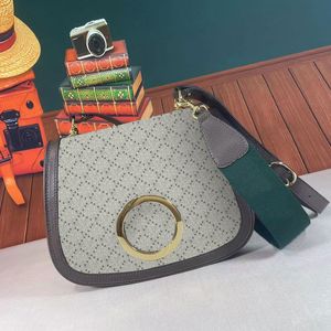 Circular Crossbody Bag Interlocking Hasp Handbag Purse Canvas Leather Women Shoulder Bags Wallets Clutch Bag Gold Metal Detachable Red Green Strap Medium Pouch