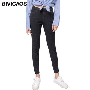 Bivigaos Spring Autumn klasyczny podstawowy styl dżinsy piaskowe Legginsy Kobiety elastyczne płatki śniegu dżinsowe spodnie chude jeggingi 211102