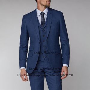 Abiti da uomo Blazer Classico Blu navy Uomo Slim Fit Blazer formale da lavoro Banchetto Tuxedo Set 3 pezzi Prom Terno Masculino Giacca Gilet Pan