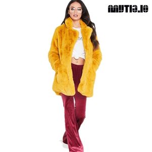 Long Womens Faux Solid Loose Soft Rabbit Fur Casual Coat for Female 8 Color to Choose T200506