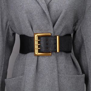 Belts Luxury Lady Wide Belt Elastic Faux Leather Waistbands Fashion Vintage Square Pin Alloy Buckle Waist Seal For Dress Coat SweaterBelts