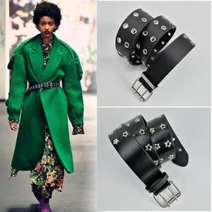 Gürtel Schwarz Leder Für Frauen Taille Punk Nieten Gürtel Doppel Stern Öse Alle-ösen Jeans Ceinture Mujer Gothic Männer bundGürtel Fred22