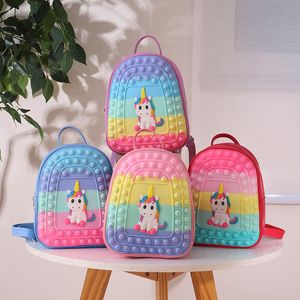 Fidget Toys Push Pop Bubble Backpack Silicone Schoolbag Decompression Unicorn Kids Unzip Bag Relief Stress Sensory Toy for Kids