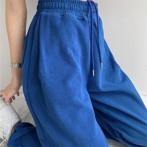 Pantaloni della tuta blu per le donne Pantaloni larghi estivi Pantaloni a vita alta Jogger a gamba larga Pantaloni sportivi da donna primavera Pantaloni sportivi estivi 220812