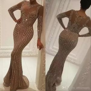 One pcs Long Sleeve Dresses Evening Wear Luxury Crystals Gold Evening Gowns Zuhair Murad Celebrity Prom Dress