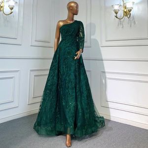 Party Dresses Serene Hill Green Luxury One Shoulder Evening Gowns 2022 Beaded Mermaid Elegant Overkirt for Women LA71607 Party