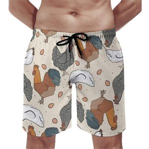 Men's Shorts Watercolor Chicken Board Animal Art Print Short Pants Men Pattern Swim Trunks Large SizeMen's