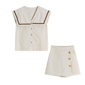Calças de duas peças Definir mulheres de verão, blusa de mangas de verão alta cintura alta Aline Salia falsa sozinha com trajes de calça 220527