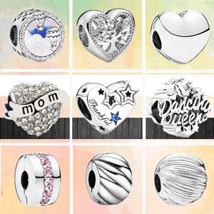 Novo popular 925 Sterling Silver Silver Silver Gratitude Heart Star Dancing Queen Heart Contas para Pandora Charm Bracelet Diy Jóias de moda feminina