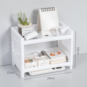 Hooks Rails Double-Layer Simple European Style Plastic Desk Storage Bag Sundries Rack Small Bedroom Bookhelf Stationery Placementhooks