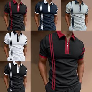 Polo da golf da uomo con stampa a righe di alta qualità Camicie da uomo Camicia da uomo in cotone a maniche corte con colletto rovesciato Slim Style S-3XL