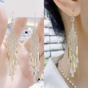 S3094 Jóias de moda Geometria Diamante Tassel Dangle Brincos longos para mulheres Brincos de borlas de shinstones