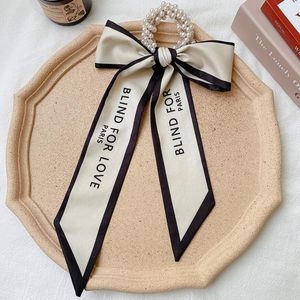 Fashion Retro Letters Perły Wstążki Bow Hair Opaski Streamer Francuski Ponytail Holder Multi-Użytkowanie Tassel Włosy Łuki Włosy Zespoły Kobiet Akcesoria