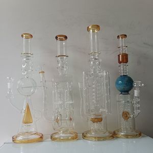 Narghilè Bong ad acqua in vetro spesso da 18 pollici Sfera in vetro blu Olio marrone Dab Rigs Tubi per fumatori Giunto femmina da 14 mm