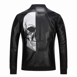 Plein-brand Men's PP Skull Embroidery Leather fur Jacket Thick Baseball Collar Jacket coat Simulation Motorcycle on Sale