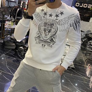 Erkek Hoodies Kişiselleştirilmiş Moda Markası Sıcak Elmas Baskılı Kaplan Başlığı Üstü Slim Feating Erkek Kazak Sonbahar Kış Yeni Hip-Hop Casual Street Giyim Giysileri4XL