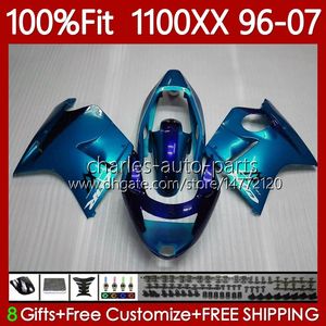 Injection Mold Fairings For HONDA Blackbird CBR1100 CBR 1100XX 1100 Metal blue XX CC 96-07 114No.105 CBR1100XX 96 97 98 99 00 01 02 03 04 05 06 07 1100CC 1996 2007 Body