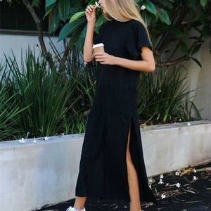 Gerinate Maxi T Shirt DRES Summer Beach Sexig Party Bodycon Elegant Vintage Casual Bomull Svart Långa Klänningar Sundress 220402