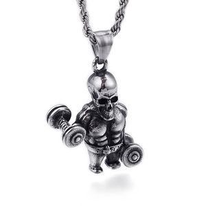 Colares pendentes Fitness Dumbbell Barbell Skull Men's Titanium SteelPenda