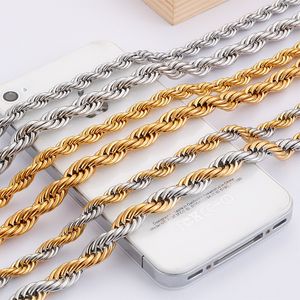 6MM/8mm 24 Inch Heavy Enorm Singapore Twist Rope Chain Halsband Länk För Pojkar Herr Rostfritt stål Smycken Silver/ Guld Fars Dag Presenter