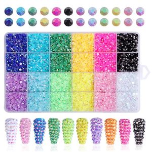 Nail Art Decorations 24 Grid 3mm/4mm Resin AB Color Candy Round Flashing Diamond Decoration 3D Professional Products
