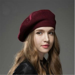 Ylwhjj feminina bo boina chapéu moda lã de cor sólida malha com shinestones damas artista francês Beanie Beret 220817GX