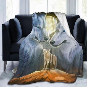 Coperte Coperta in micropile ultra morbida Lana da letto in cartone animato con simbolo stampato in 5D del lupo biancoCoperte