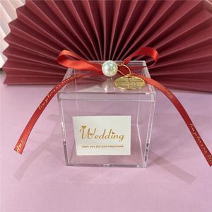 Prezenty akrylowe pudełka na cukierki przezroczyste pudełko ślubne kreatywna przezroczysta torba z wstążką festiwal imprezowy