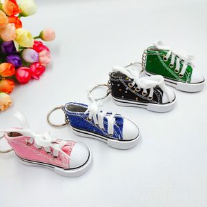 9 färger Creative 75mm Glitter Gold Pink Canvas Shoes Keychains Bulk Keychain Pendants Handgjorda små modetillbehör gåva