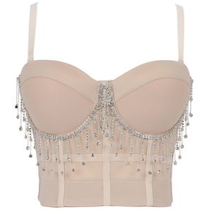 Mulheres Camisole Top Diamond Crystal Tassels Solid Color Sexy Cropped Push Up Bustier Bra Night Club Party Top 220514