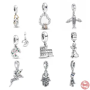 925 Sterling Silver Dangle Charm New European Airplane Pizza Angel Hand Beads Bead Fit Pandora Charms Bracelet DIY Jewelry Accessories