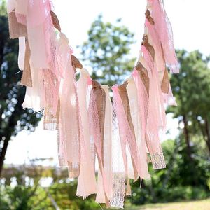 Padrão de decoração de festa estilo europeu Lace Linen Bandlap string sinalizadores bandeiras penduradas para casa decoração de casamento em casa party