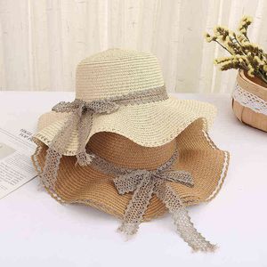 Summer Beach Straw Hat Ladies Big Brim Foldable Bow Beach Hat 2022 New Female Summer Vacation Panama Girl Sun Hat Wholesale G220301