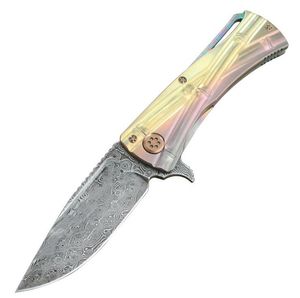 High-end Folding knife Damascus Steel Blade TC4 Titanium Alloy Handle Outdoor Camping Pocket Gift Knives