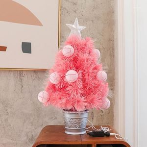 Noel dekorasyonları ağaç pembe masaüstü optik fiber süslemeler küçük 60cm makarna net kırmızı